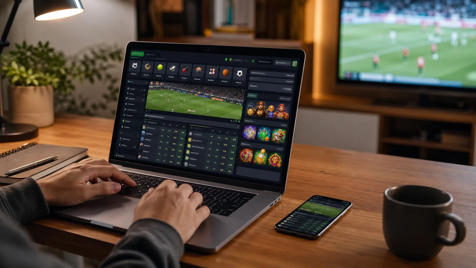 Plataforma betfair em notebook e celular com apostas esportivas e cassino online